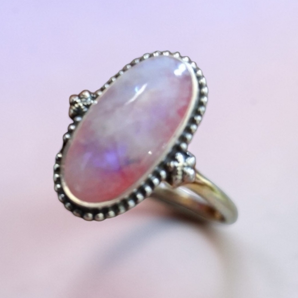 PINK MOONSTONE RING 925 STERLING SILVER SIZE 8